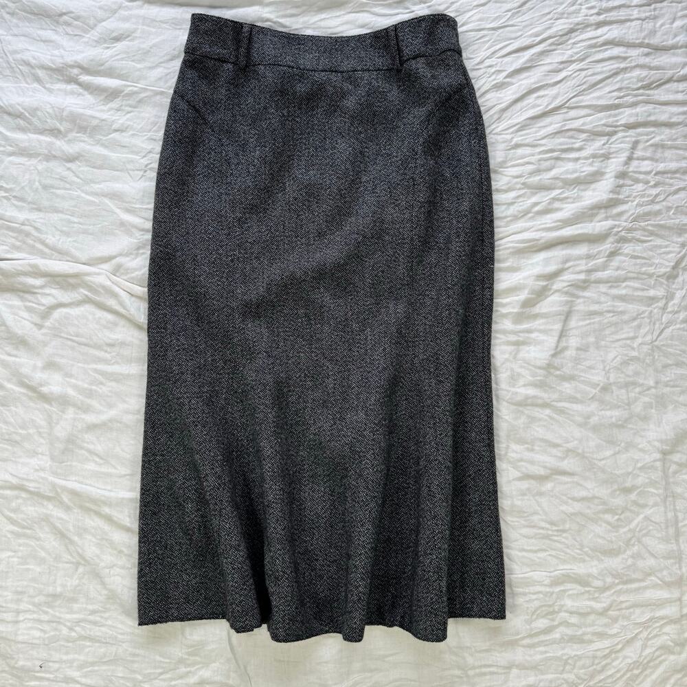 Vintage Steilmann Dark Grey Herringbone Wool Blend Tweed Fishtail Skirt — 12